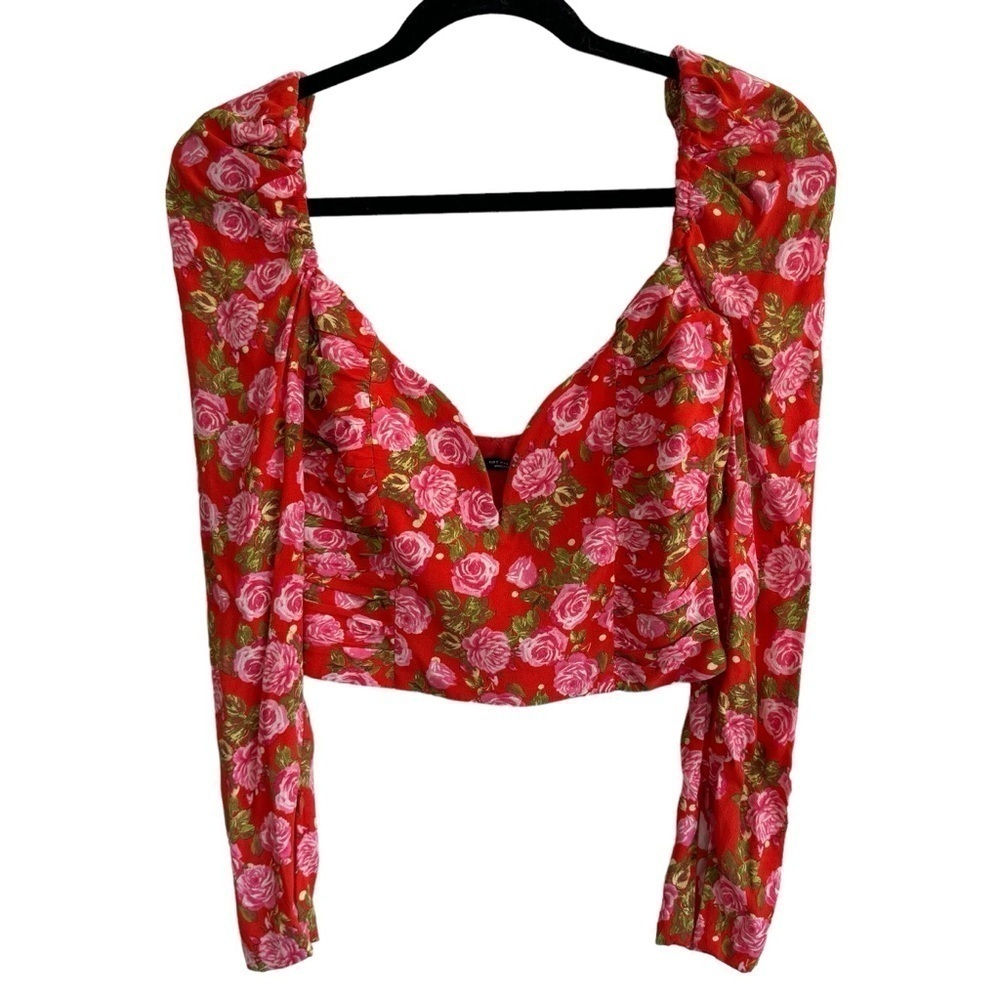 Zara Floral Draped Long Sleeve Bustier Style Crop Top, Size S - Picture 4 of 12